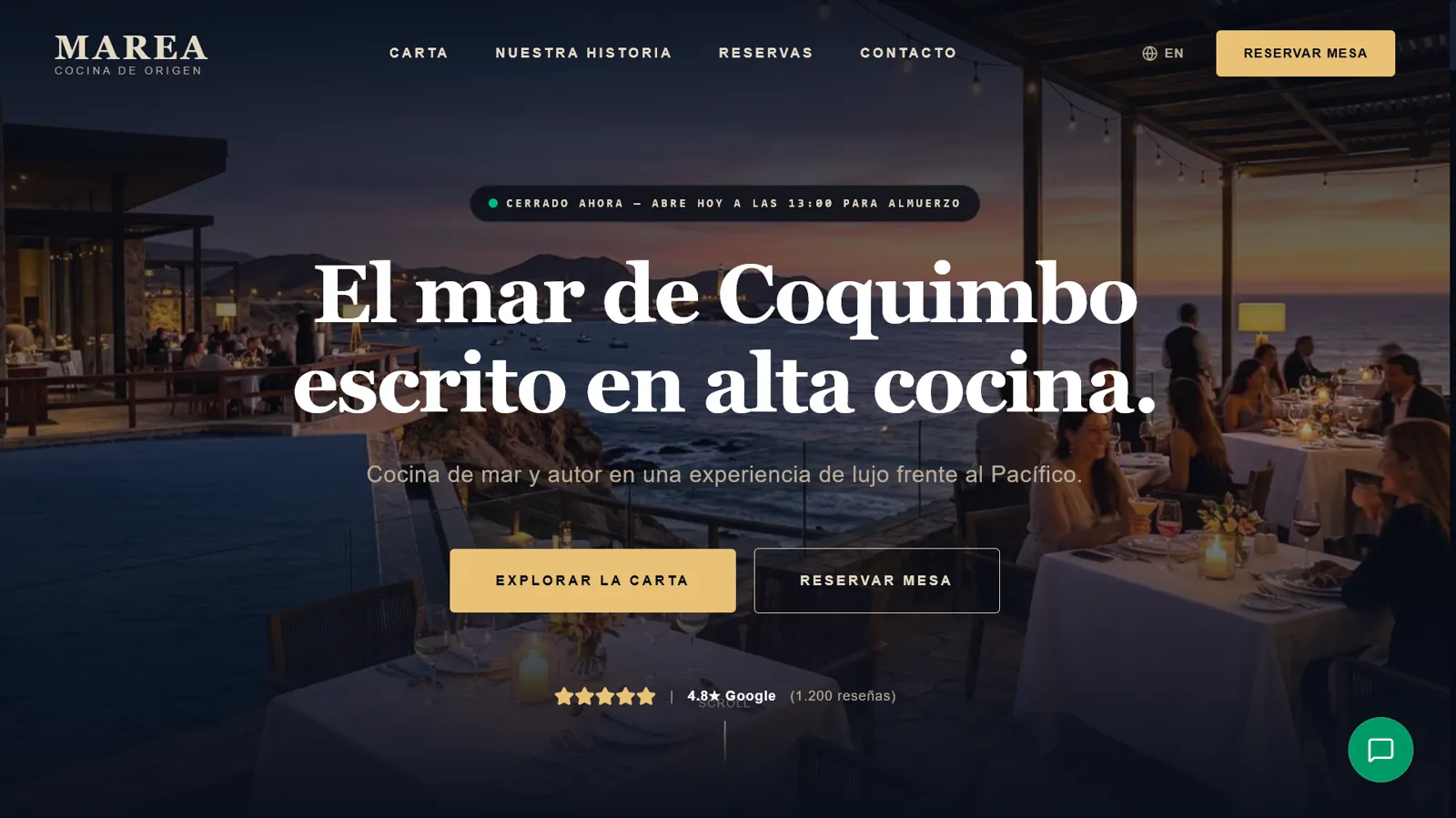 Portada del sitio de un restaurante